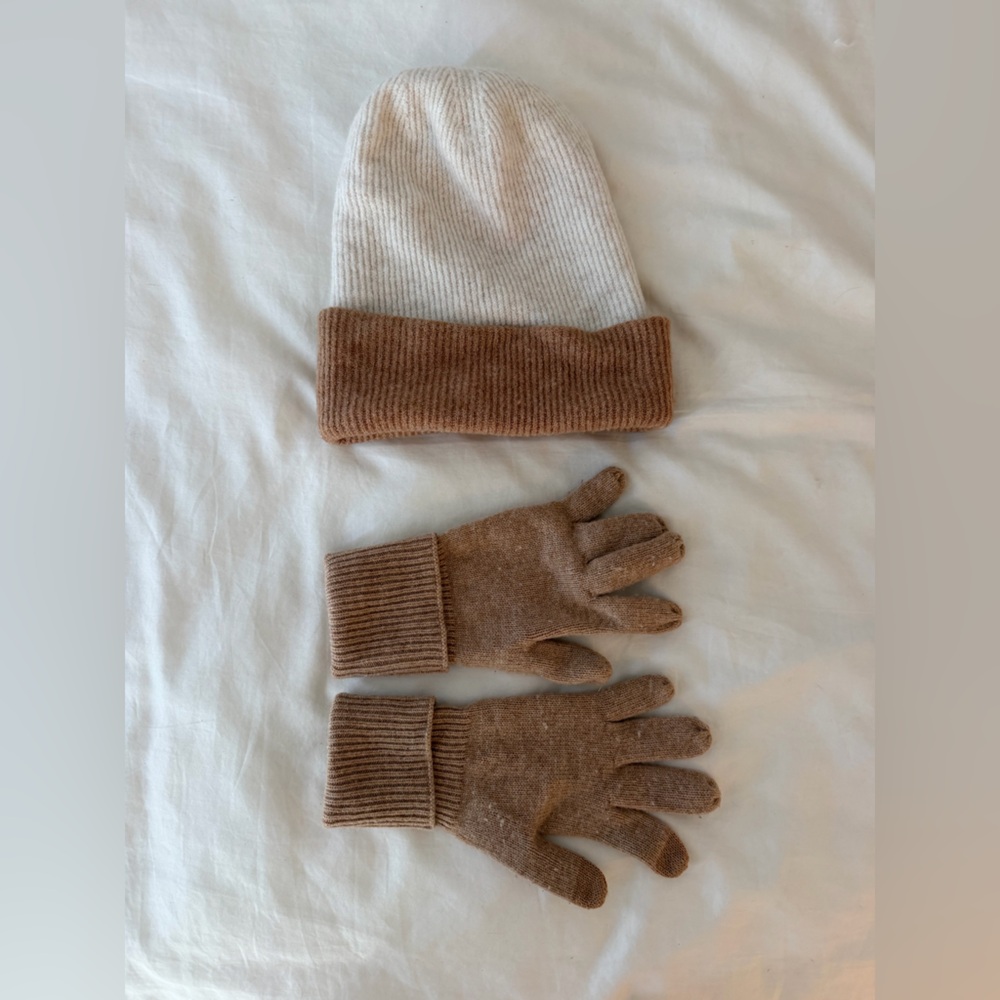 J. Crew Brown and Cream Hat and Gloves Set